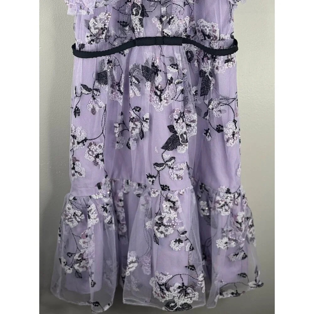 NWT ML Monique Lhuillier Floral Embroidered Mini Dress Size 4 Embellished Rare - Picture 5 of 16